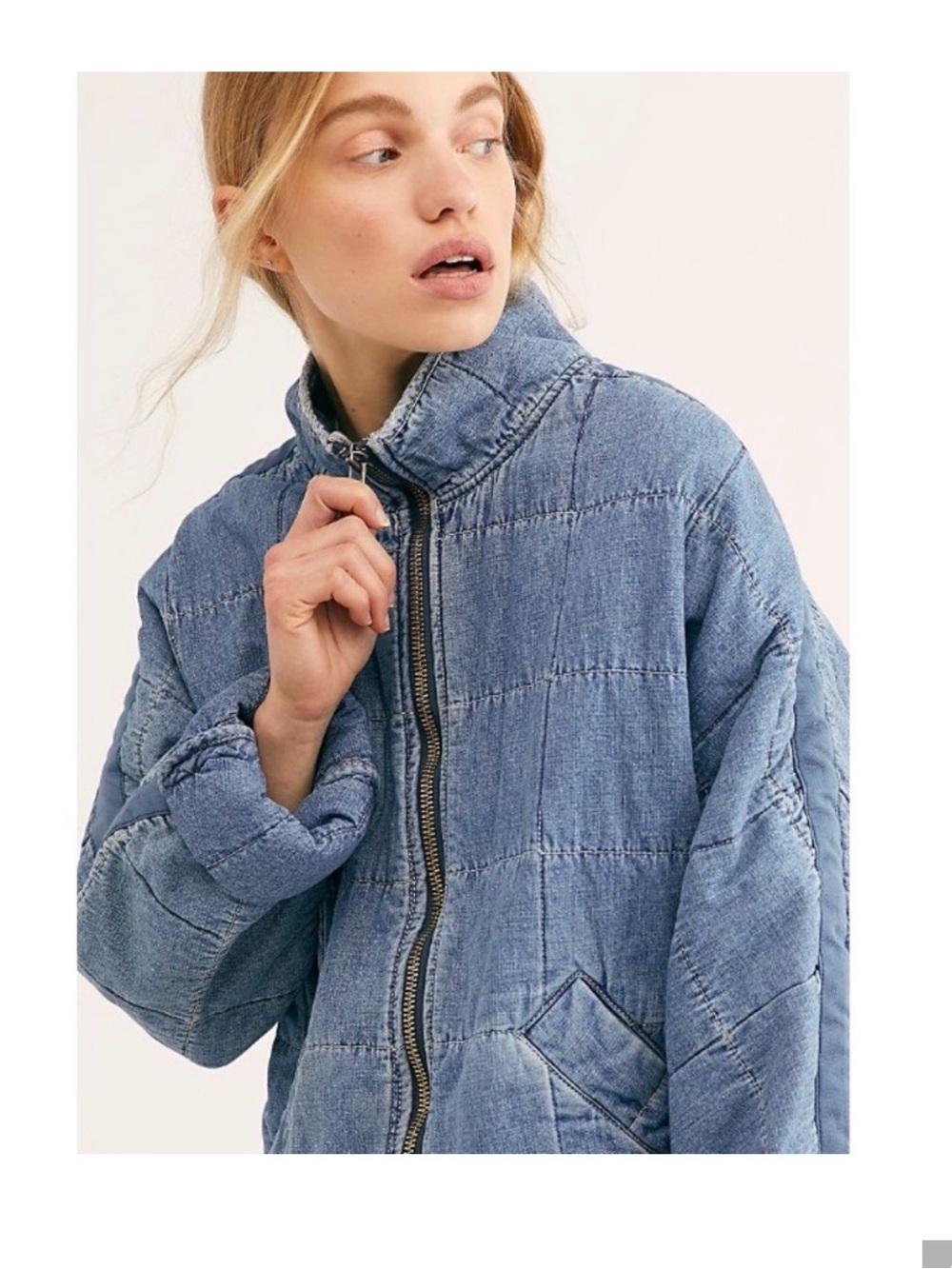 Free People Light Blue Quilted Denim Jacket